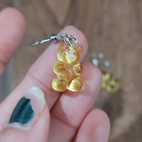 Handmade yellow gummy bear earrings dangle y2k - Picture 2 of 3